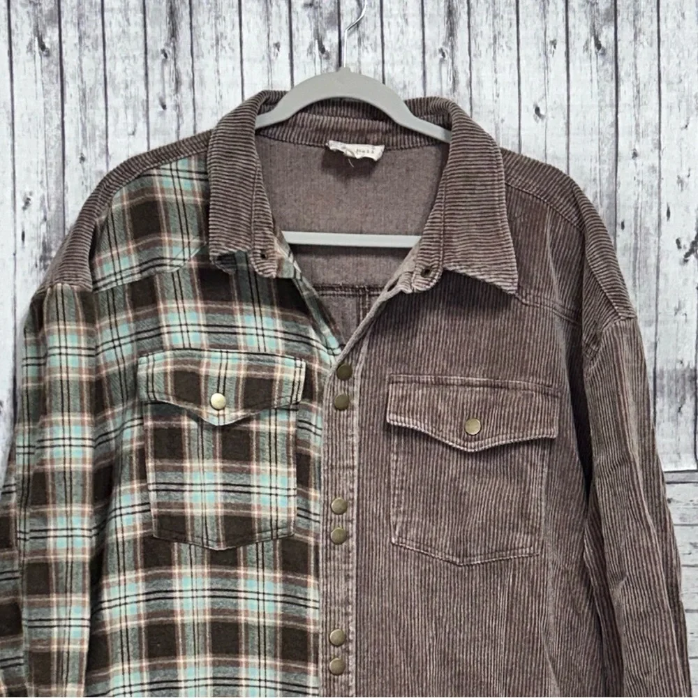 Oli & Hali Corduroy Plaid Shacket - Picture 3 of 6